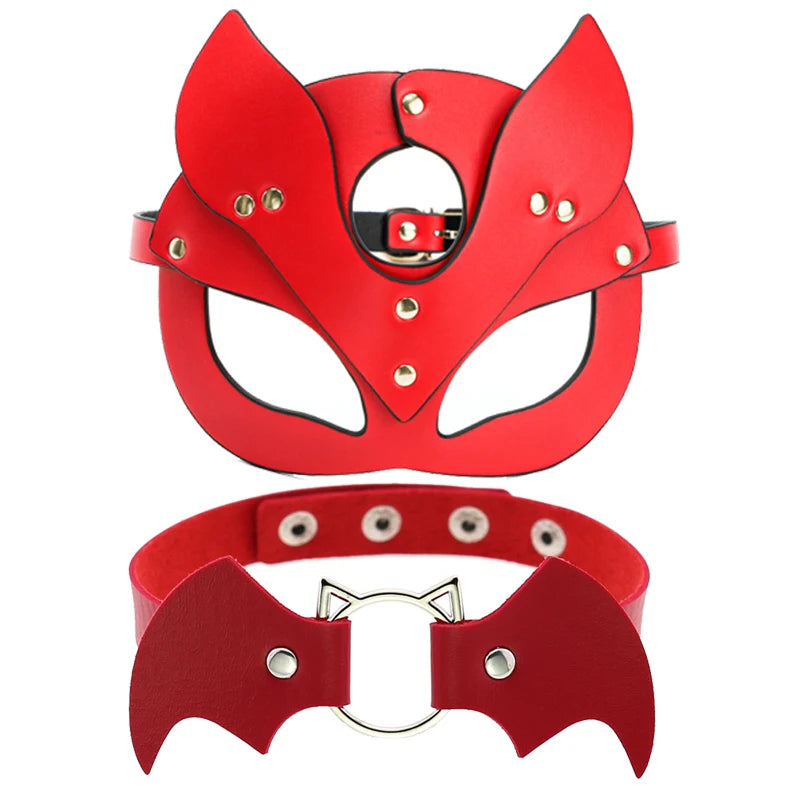 RedSeduction – Leather BDSM Cat Ears Mask | Fetish Cosplay for Parties & Play