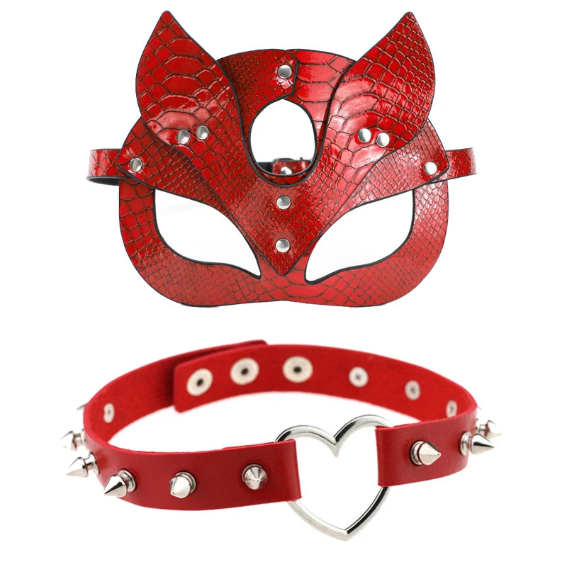 RedSeduction – Leather BDSM Cat Ears Mask | Fetish Cosplay for Parties & Play