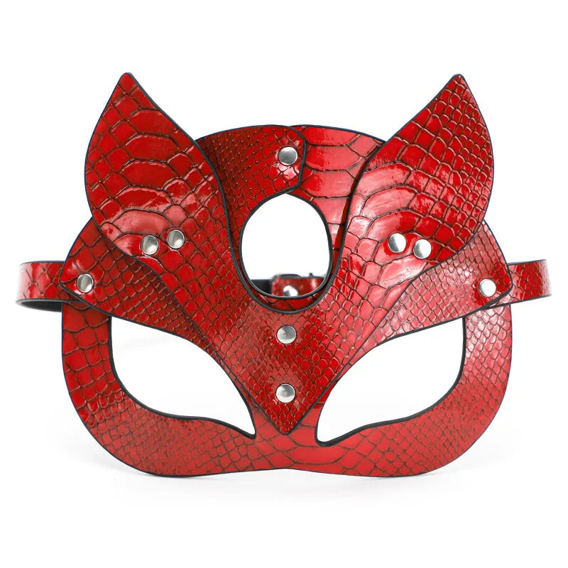 RedSeduction – Leather BDSM Cat Ears Mask | Fetish Cosplay for Parties & Play