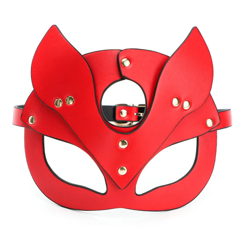 RedSeduction – Leather BDSM Cat Ears Mask | Fetish Cosplay for Parties & Play