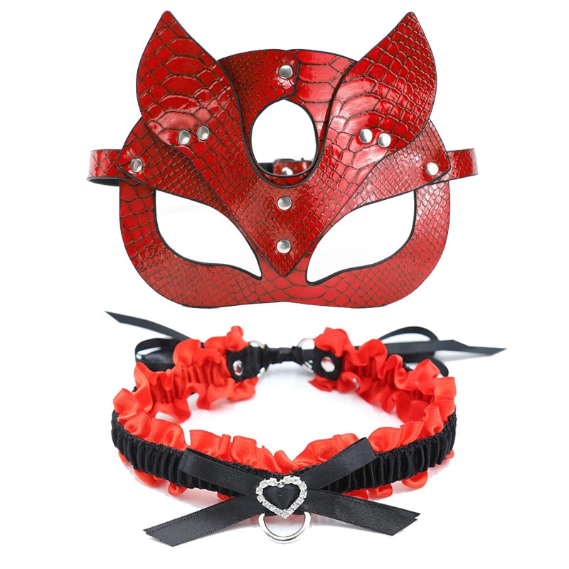RedSeduction – Leather BDSM Cat Ears Mask | Fetish Cosplay for Parties & Play