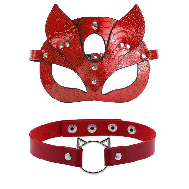 RedSeduction – Leather BDSM Cat Ears Mask | Fetish Cosplay for Parties & Play