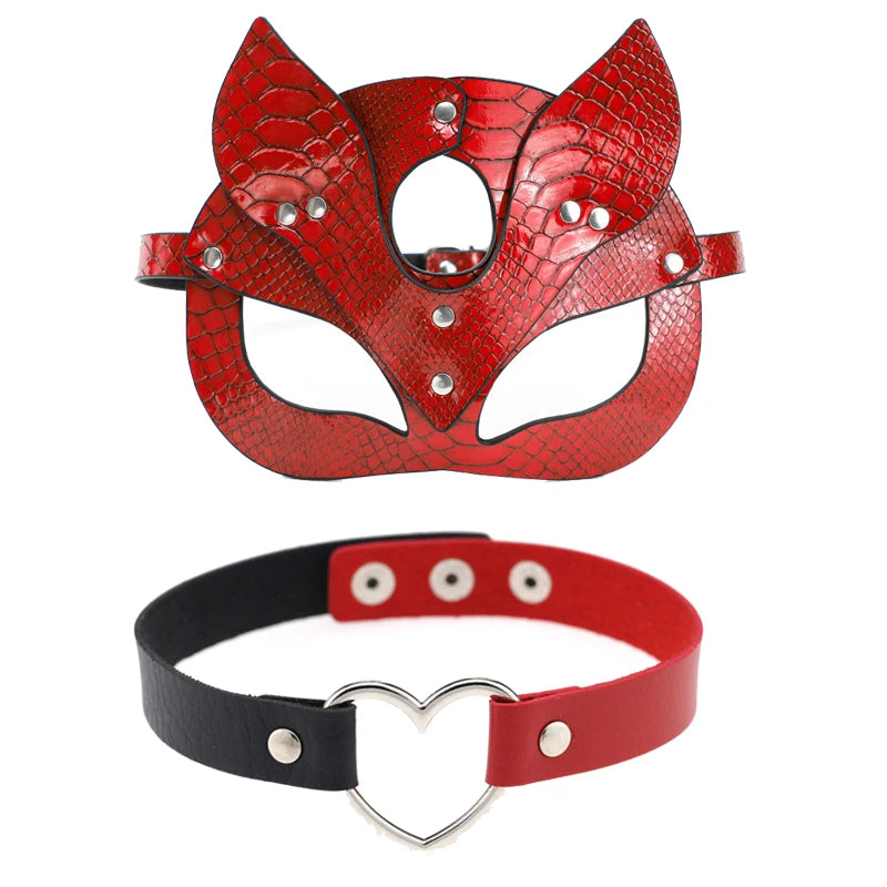 RedSeduction – Leather BDSM Cat Ears Mask | Fetish Cosplay for Parties & Play