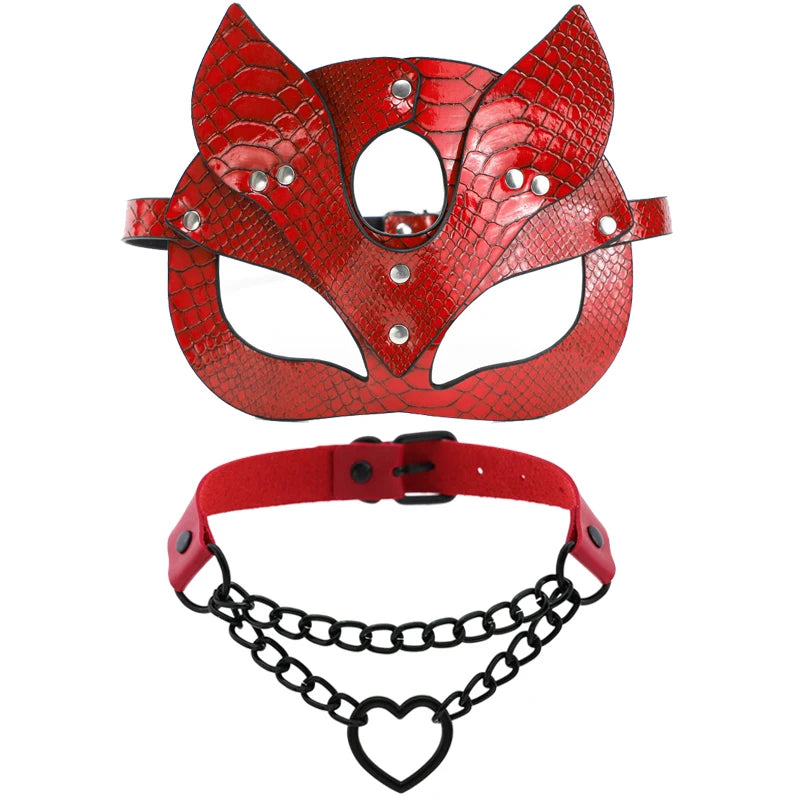 RedSeduction – Leather BDSM Cat Ears Mask | Fetish Cosplay for Parties & Play