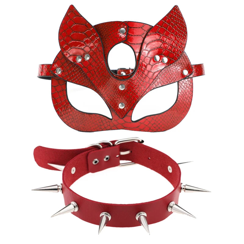 RedSeduction – Leather BDSM Cat Ears Mask | Fetish Cosplay for Parties & Play