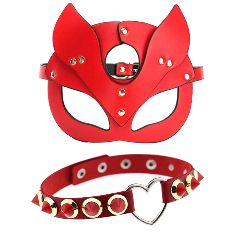 RedSeduction – Leather BDSM Cat Ears Mask | Fetish Cosplay for Parties & Play