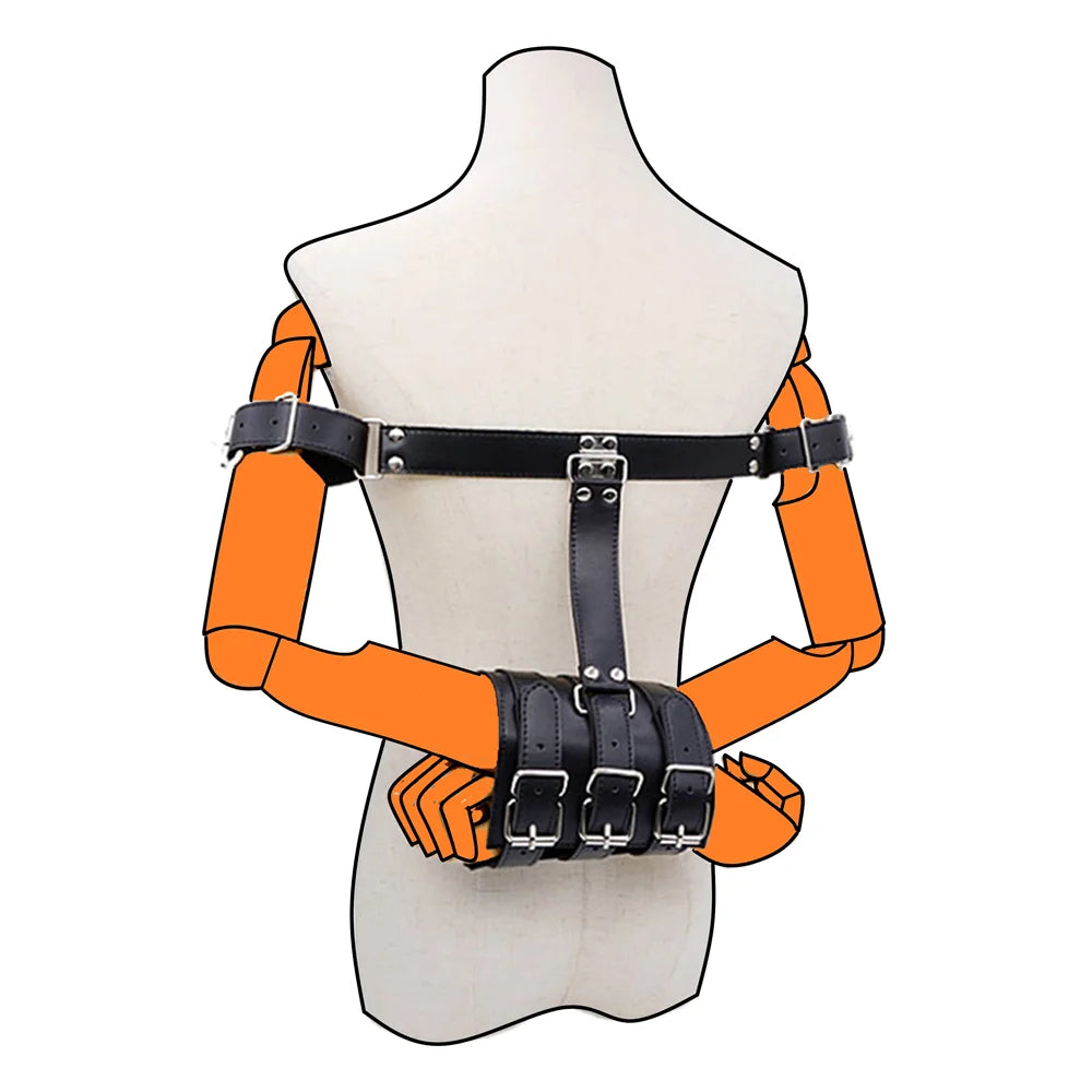 Obey & Restrain – PU Leather Back-Binding Cuff & Collar Set | BDSM Restraint Gear for Couples