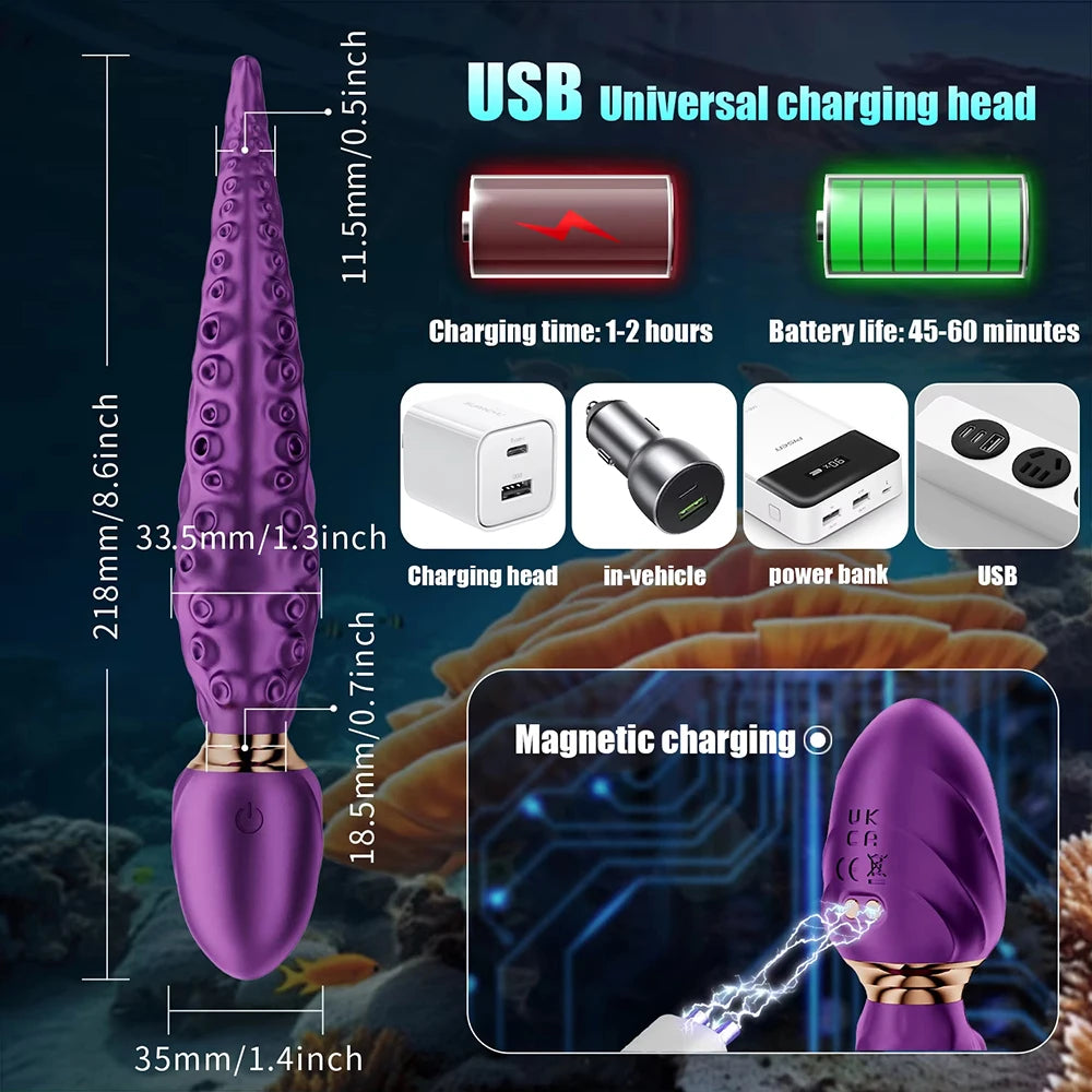 Octopus Tentacle Clitoral Vibrator,Vibrating Realistic Monster G Spot Dildos with 9 Vibration Rotation Modes,Sexy Toy for Women