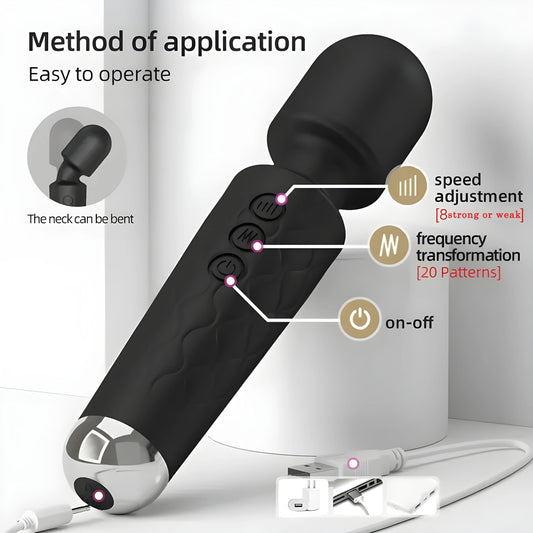 20-Function Rechargeable AV Wand – G-Spot, Clitoral & Anal Stimulator | Multi-Speed Vibrator for Intense Pleasure