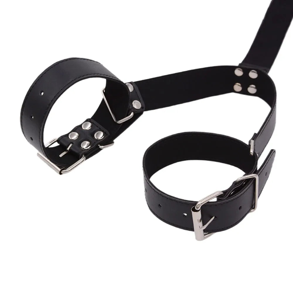 Obey & Restrain – PU Leather Back-Binding Cuff & Collar Set | BDSM Restraint Gear for Couples