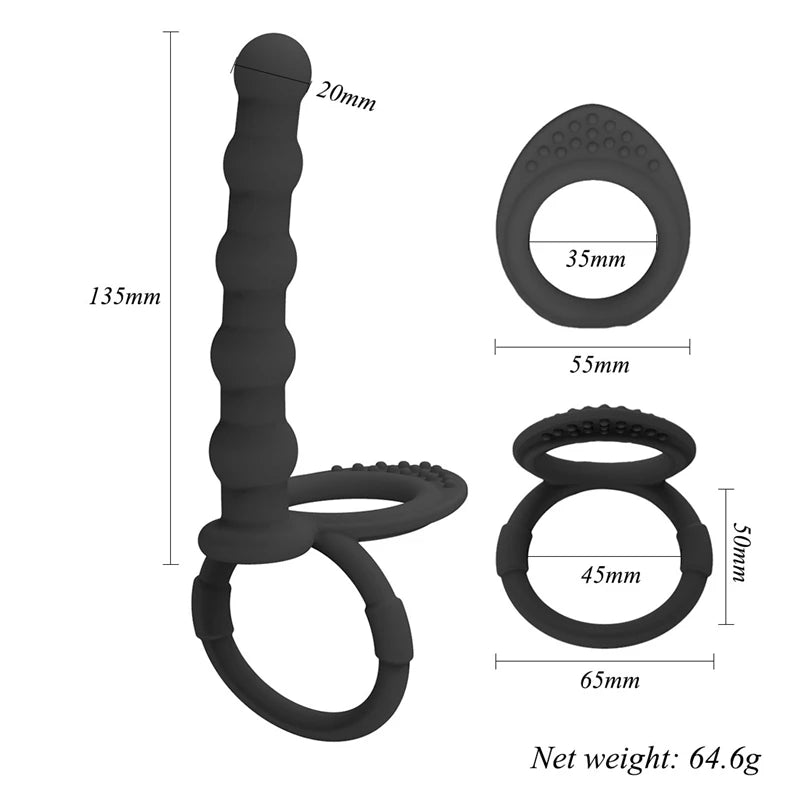 Double Penetration Sex Toy Set – Dildo, Anal Beads & Cock Ring | Unisex Pleasure Kit for Men & Women