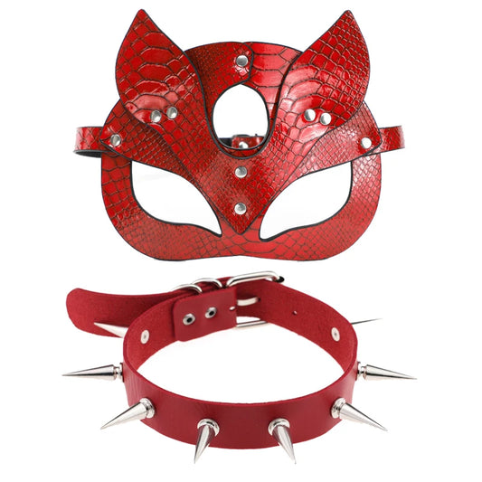 RedSeduction – Leather BDSM Cat Ears Mask | Fetish Cosplay for Parties & Play