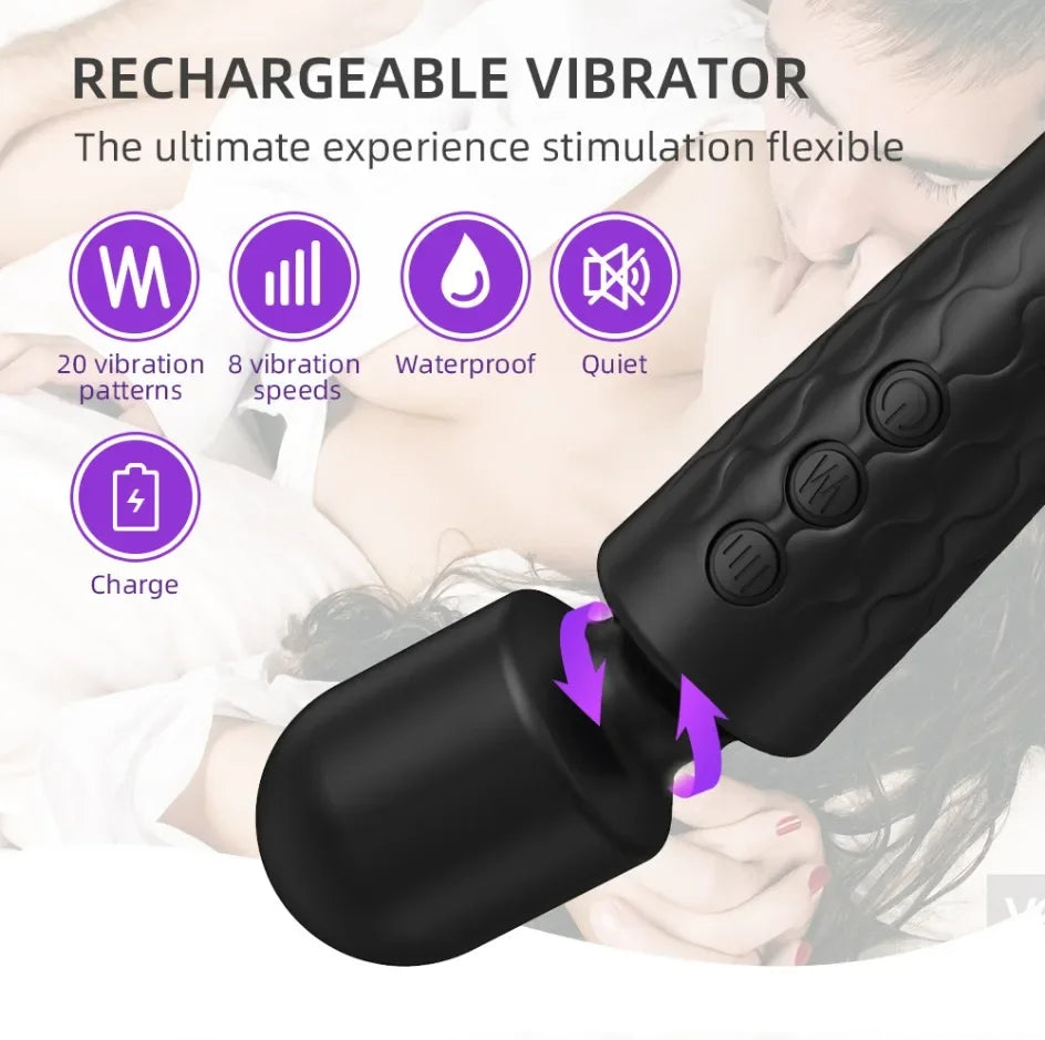 20-Speed Magic Wand Vibrator – Powerful AV Massager for Women | Nipple, G-Spot & Clitoral Stimulator