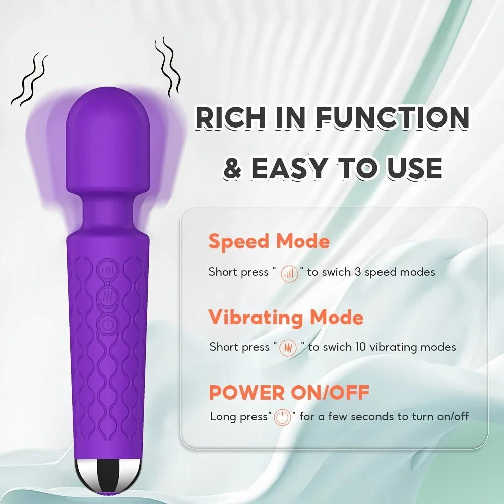 20-Function Rechargeable AV Wand – G-Spot, Clitoral & Anal Stimulator | Multi-Speed Vibrator for Intense Pleasure