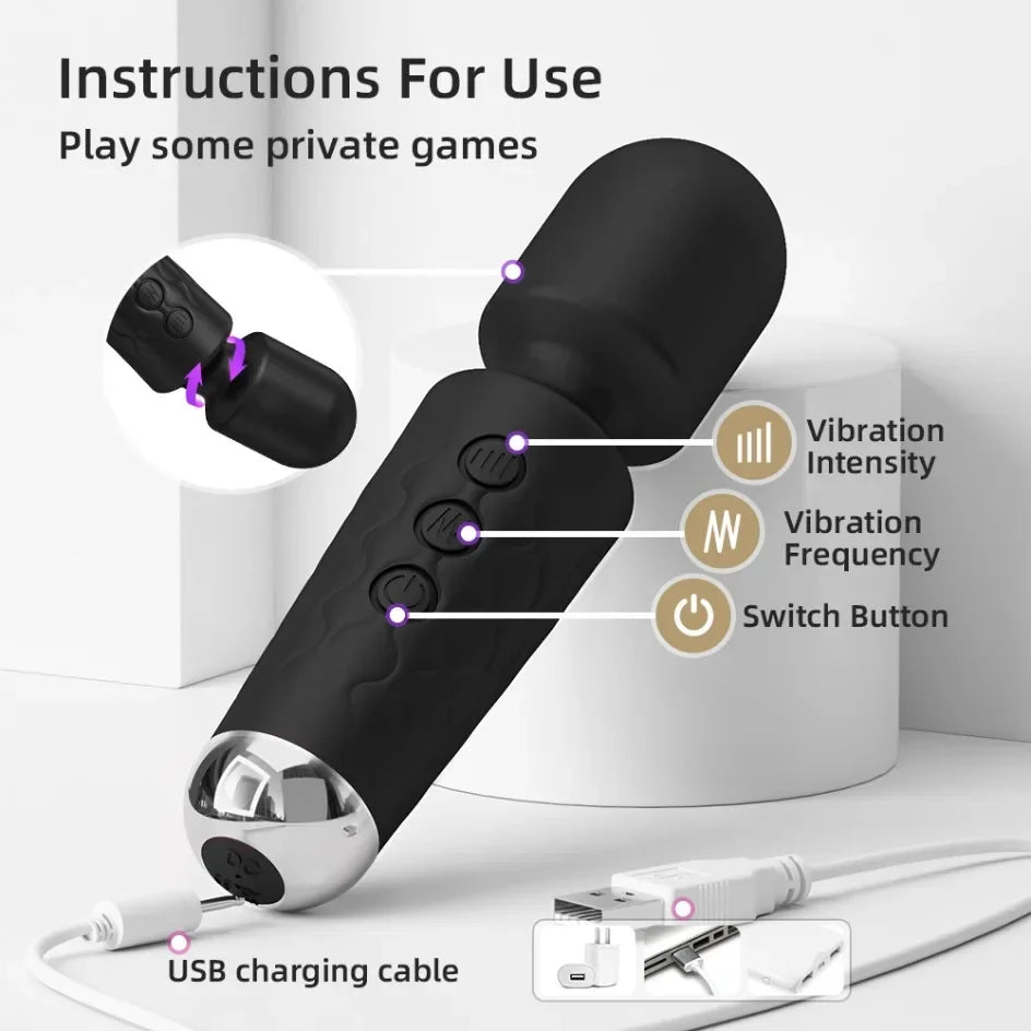 20-Speed Magic Wand Vibrator – Powerful AV Massager for Women | Nipple, G-Spot & Clitoral Stimulator