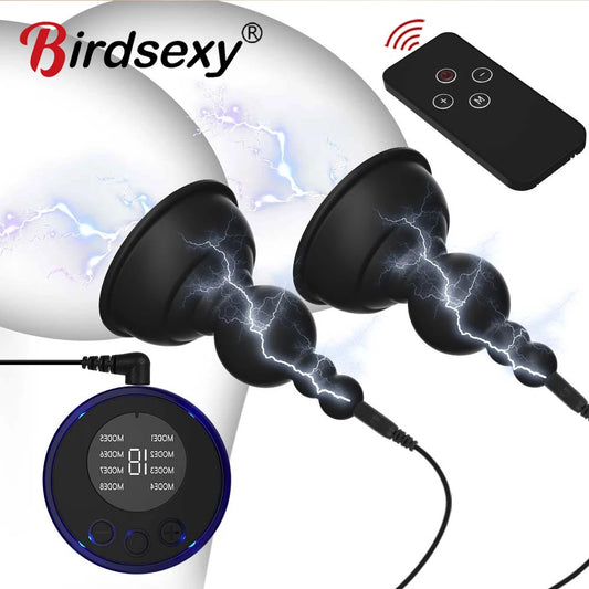 Electric Shock Nipple Sucker Enlarger Nipple Clamp Pussy Pump Clit Clip Vacuum Stimulate Breast Enlarger Sextoy For Women Men SM
